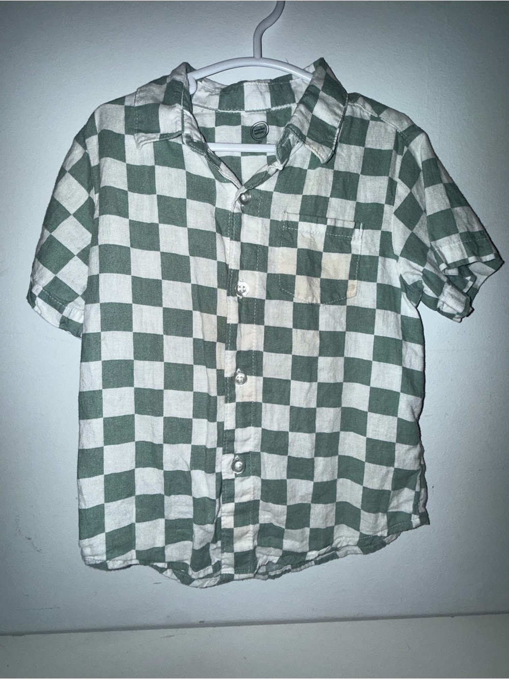Wonder Nation Green and White Gingham Button-Down Shirt